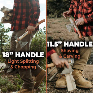 Two views of a person showing two handle sizes with this product